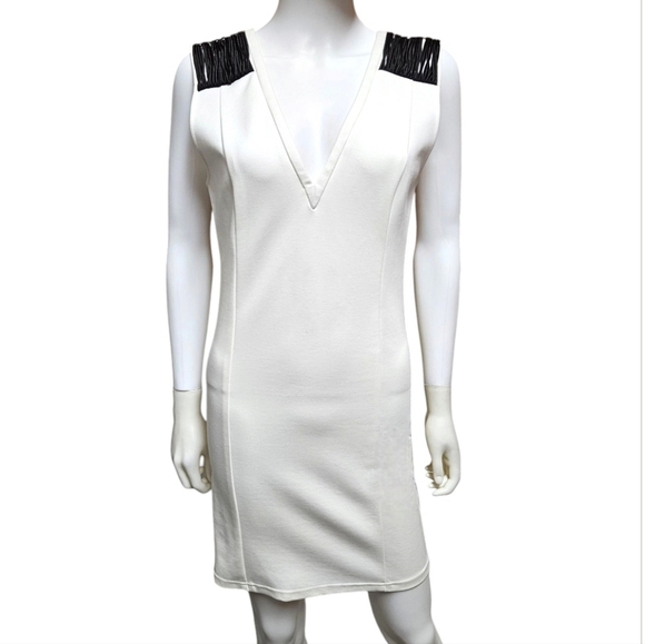 PIERRE BALMAINIvory Structured Mini Dress Black Shoulder Detail US 10 ~ NWT